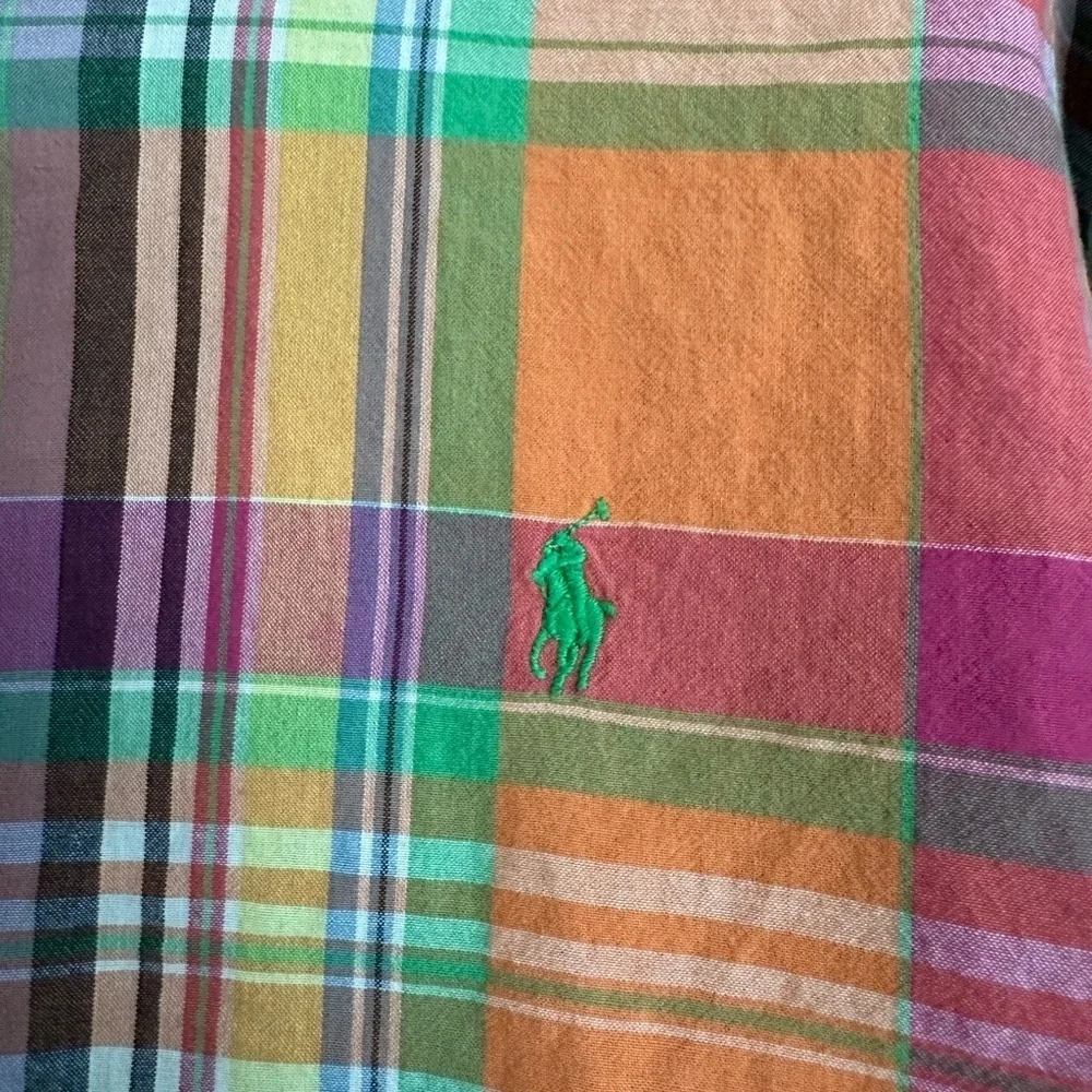 Ralph Lauren Men's Custom Fit L/S Button Shirt Orange/Pink/Green Plaid • Large - Picture 2 of 4